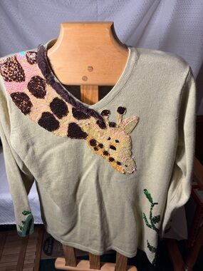 Storybook Knits Pale Green Sweater with Embroidered Giraffe